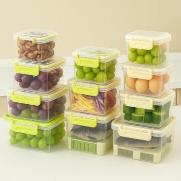 Imagem de Conjunto 5 Potes Plásticos Herméticos Tampa Cesto Empilháveis Transparentes para Armazenamento de Frutas, Legumes e Mantimentos