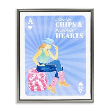 Imagem de Stupell Industries Stackin' Chips And Breakin' Hearts Tela flutuante emoldurada cinza design de arte de parede por Hillary Holt, 89 x 63 cm