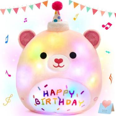 Imagem de Almofada de pelúcia BSTAOFY Light up Music Feliz Aniversário Ursinho d
