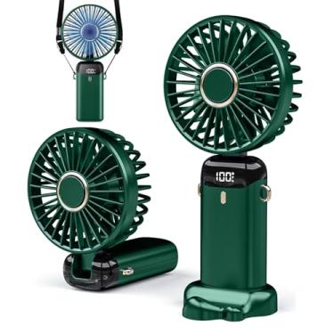 Imagem de LXSMPWY Ventilador portátil com visor digital - Ventilador de mesa USB dobrável de 5 velocidades, 1200 mAh (8 horas em baixo), ajustável de 90°, ultraleve de 200 g, ventilador portátil para escritório