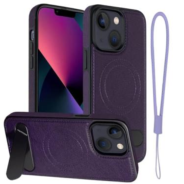 Imagem de Moment Dextrad Capa de couro magnética para iPhone 14, capa de telefone para iPhone 13, suporte embutido, compatível com MagSafe, alça de silicone, proteção interna de TPU, capa fina à prova de choque