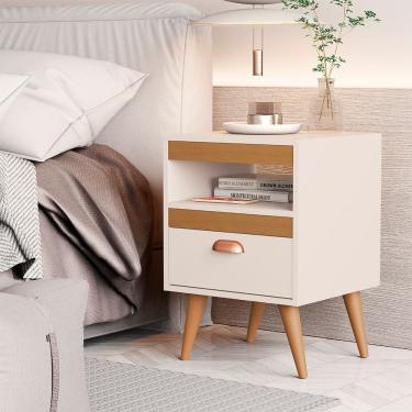 Imagem de Kit 2 Mesas de Cabeceira Sal com 1 Gaveta Off-white/ypê/off-white
