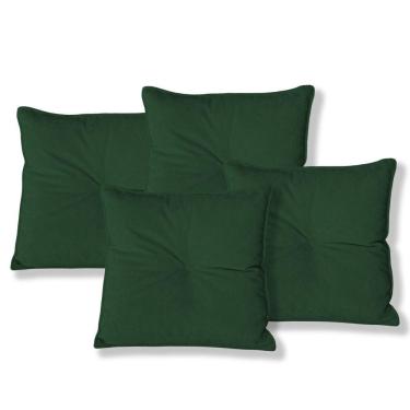 Imagem de Kit 4 Almofadas Quadradas Tina Com Botão Central 50x50 Cm Veludo 7 Decor Verde Escuro