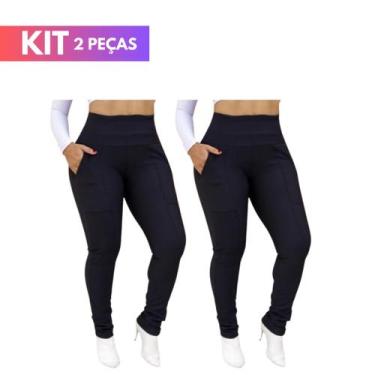 Imagem de Kit 2 Calças Leggings Montaria Forrada Térmica Com Bolsos Inverno - Re