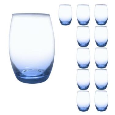 Imagem de Copo De Vidro 450ml Redondo BELLAGIO Jogo com 12 Azul Luxo - Casa Lind