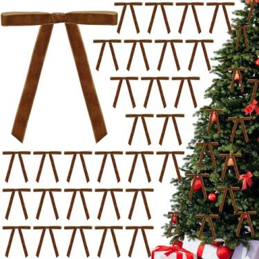 Imagem de 30 peças de laço de guirlanda de veludo de Natal, laços de fita de veludo vintage de 12 x 18 cm, laços de presente rústicos artesanais para decoração interna e externa, guirlanda de Natal, artesanato