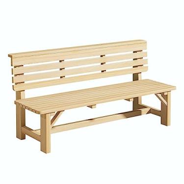 Imagem de Banco externo simples banco externo, cadeiras de parque de madeira maciça, banco externo de madeira rústica com encosto para varanda pátio varanda quintal jardim bancos (cor: natural, tamanho: 200 cm)