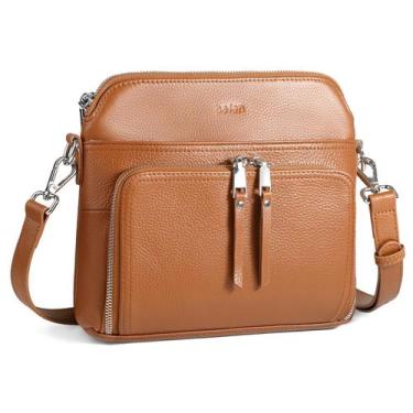 Imagem de Bolsa tiracolo em couro genuíno com carteira RFID Cognac - befen