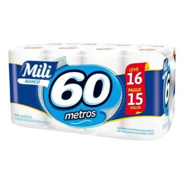 Imagem de Kit c/ 2 Papel Higienico Mili Bianco Neutro 60m 16 Unidades
