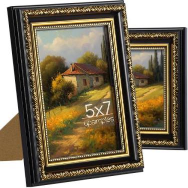 Imagem de Porta-retratos upsimple 5x7 com vidro real vintage preto/dourado, paco