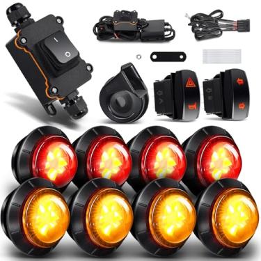 Imagem de Benlari Kit de seta LED UTV com buzina, buzina pisca-pisca quadriciclo Plug and Play com interruptor de alimentação, kit UTV Street Legal (8 luzes LED (âmbar + vermelho))