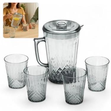 Imagem de Conjunto Jarra 2L 4 Copos Transparente Acrílico Suco Agua Cozinha Mesa
