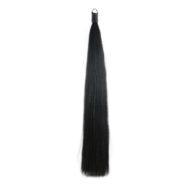 Imagem de Extensões de rabo de cavalo com laço de crina de cavalo trançado, parte inferior de corte sem corte, 450 g de comprimento 86-91 cm preto natural