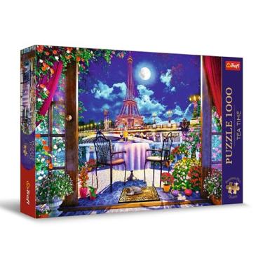 Imagem de Trefl Qualidade Premium Plus - Hora do quebra-cabeça do chá: Paris à luar - 1000 elementos, série de imagens nostálgicas pintadas, personalização ideal de peças, para adultos e crianças a partir de 12