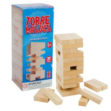 Imagem de Torre Maluca, Jogo de Blocos de Madeira MDF, 39 Peças, 6+ Anos