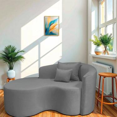 Imagem de Recamier Curvo Orgânico 150cm 2 Lugares Lado Esquerdo para Sala de Estar Bouclé Londres Cinza