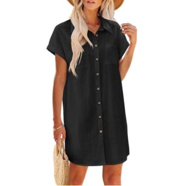 Imagem de Vestido de verão Zeagoo Button Down, decote em V, vestido de linho