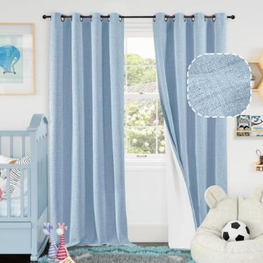Imagem de Cortinas Blackout Lajode Blue Linen 100% para quarto infantil