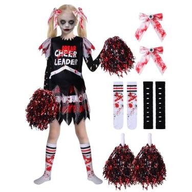 Imagem de Niuyhe Scary Girl Halloween Costumes, Dead Zombie Cheerleader Halloween Costume for Make Up Party for Girls Age 5-7, Red bloody Cheerless Costume