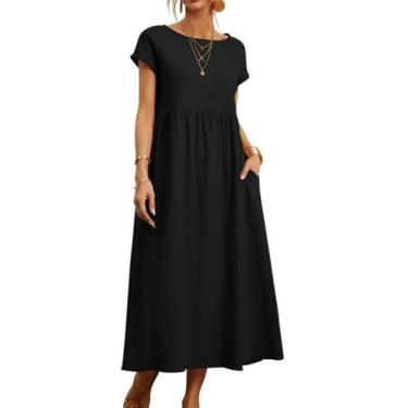 Imagem de Vestido midi Zhyaj, túnica solta, praia de verão com bolsos de algodão