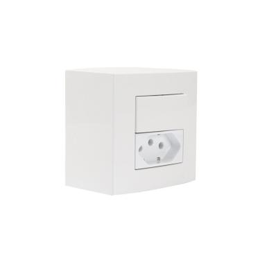 Imagem de Caixa De Sobrepor 75x75 Com Interruptor Simples 10a E Tomada 2p+t 10a Margirius Sleek Branca