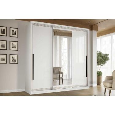 Imagem de Guarda Roupa Casal 3 Portas De Correr (1 C/ Espelho) E 4 Gavetas Valência Branco - Politorno