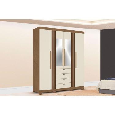 Imagem de Guarda Roupa Casal 4 Portas (2 C/ Espelho) E 4 Gavetas C/ Pés Aurora 4.4 Jatoba/areia - Santos Andirá