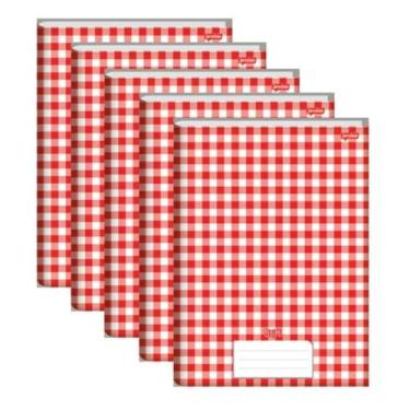 Imagem de Kit 5 Cadernos Brochurao Costurado Stiff 96fls Xadrez Vermelho - Janda
