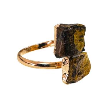 Imagem de Anel Pedra Natural Olho De Tigre Bruta Ajustável - Equilíbrio Pedras N