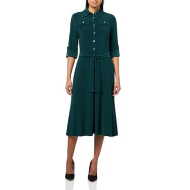 Imagem de Tommy Hilfiger Vestido feminino de jérsei liso com gola rolê e mangas, Cipreste, 46