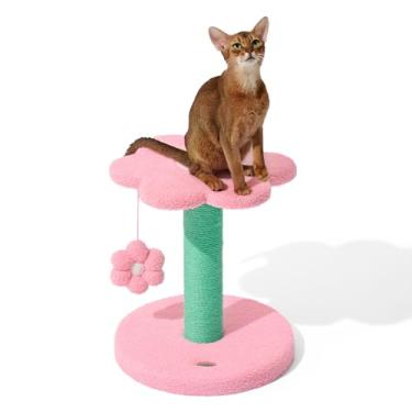 Imagem de VETRESKA Árvore de gato Flora de 45,7 cm, postes de arranhar de sisal com brinquedo de flores penduradas, móveis internos para gatos, centro de atividades para gatos e gatinhos, rosa