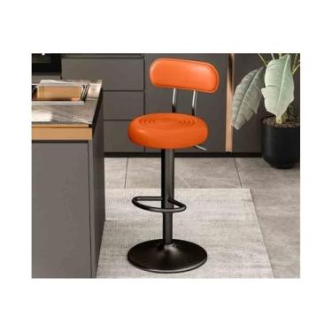 Imagem de Banco de bar de pub Elevador 61-81cm Banco de bar giratório multifuncional alto Cadeira encosto(Orange)