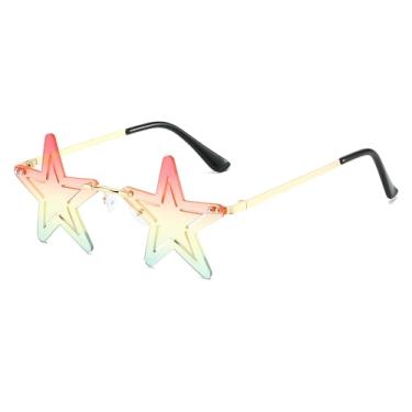 Imagem de YAMEIZE Óculos de sol bonitos em forma de estrela para mulheres e homens, sem aro, novidade, Halloween, Natal, festival, rave, Dourado, amarelo, verde