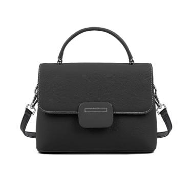 Imagem de MFFOR Bolsa feminina de couro legítimo, bolsa tiracolo de ombro, bolsa de mão com alça superior, Preto, Medium
