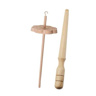 Imagem de Tachiuwa Fuso de queda esculpido à mão para artesanato com enrolador, fuso de tecelagem, fabricação de fios de madeira para crochê trançado, tricô, Sem Tiras de Lã