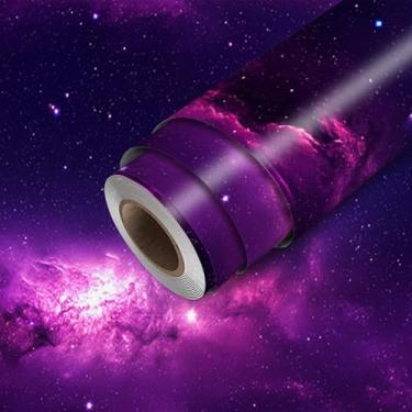 Imagem de HOMETITUTE Papel de parede Galaxy Peel and Stick de papel de parede roxo para contato espacial 300 x 45 cm Revestimento de parede decorativo de vinil autoadesivo para quarto, sala de estar, quarto de