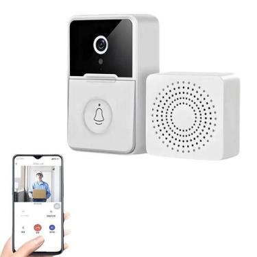 Imagem de Campainha sem Fio Branca com Câmera Inteligente Interfone Áudio e Visã