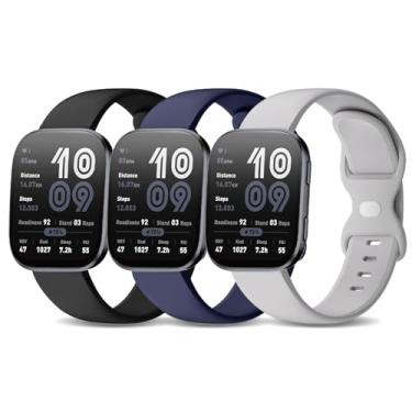 Imagem de Kollody Pacote com 3 pulseiras de silicone para relógio esportivo compatíveis com Amazfit Bip 6/Bip 5/Balance de 2,22 mm para Amazfit GTR 4/3 Pro/3/2/2e/GTR de 47 mm/equilíbrio/chita. Grande