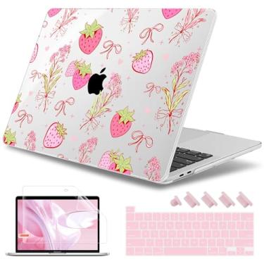 Imagem de May Chen Para MacBook Pro 16 polegadas A2141 versão 2020 2019, protetor de tela e capa de teclado de plástico macio para MacBook Pro 16 polegadas com Touch Bar e Touch ID - laço morango