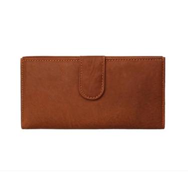 Imagem de Carteira de couro genuíno – Carteira clutch fina com fecho de pressão, compartimentos para cartões e bolso para moedas com zíper para homens e mulheres, Marrom, Carteira clutch de couro