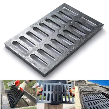 Imagem de TIDFOLGHTTHOR Grelha De Drenagem Ferro Fundido, Tampa Externa Resistente 12 * 20 Pol., Canal Classe B125, Esgoto Metal, Quadrada Preta Para Piso Concreto, Quintal, Calçada E Garagem.