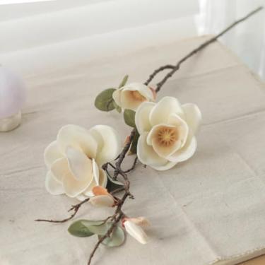 Imagem de Flores artificiais de magnólia, galhos longos, arranjo de decoração para casa, casamento, sala de estar, orquídea, planta falsa, layout de jardim (branco)