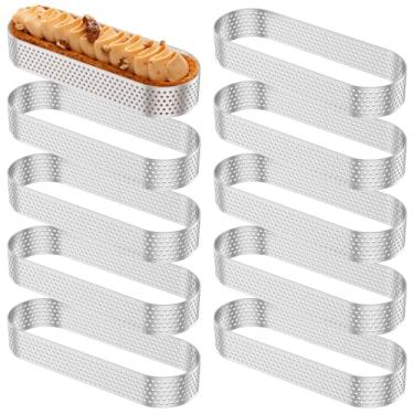 Imagem de XYDHQS 12 anéis ovais de torta, molde oval de aço inoxidável perfurado de 13 cm, dissipação uniforme de calor, resistente ao calor, fácil de liberar, molde elíptico de mousse de bolo para assar