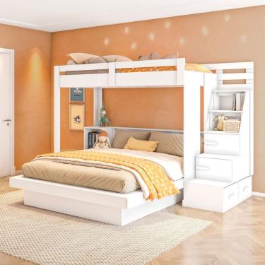 Imagem de Beliche Infantil Juvenil com Nichos 2 Gavetas e 2 Portas Family Moon Yescasa Branco