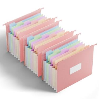 Imagem de Pacote com 3 pastas de arquivo expansíveis de palha de trigo, bolsos sanfonados expansíveis, grande capacidade, tamanho carta, pastas suspensas para arquivo, com abas inseríveis de corte 1/5, rosa