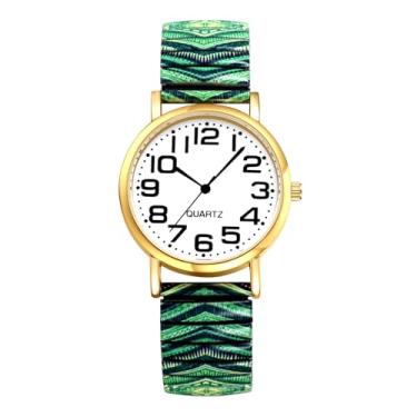 Imagem de OIDEA Relógios femininos com pulseira elástica: Relógio de pulso feminino casual com mostrador grande de flor boêmia, fácil leitor, analógico, quartzo, elástico, relógio de pulso feminino, D colorido