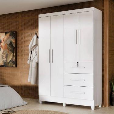 Imagem de Guarda-roupa Casal 4 Portas 3 Gavetas Com Chave Mumbai Mdp Branco