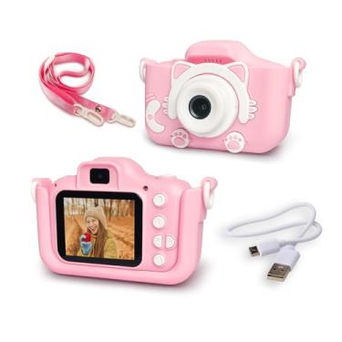 Imagem de Câmera Digital Infantil, Design de Gatinho, Rosa, com Tela LCD e Alça