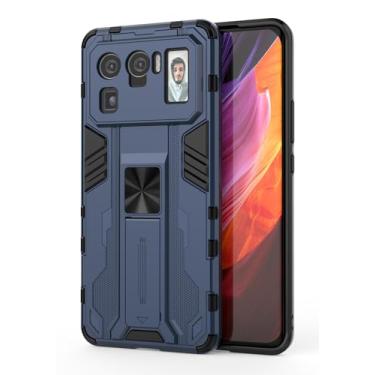 Imagem de SORAKA Capa para Xiaomi Mi 11 Ultra 5G com suporte Capa de proteção resistente para Xiaomi Mi 11 Ultra 5G Capa com placa de metal para suporte magnético para carro Capa Silm Fit