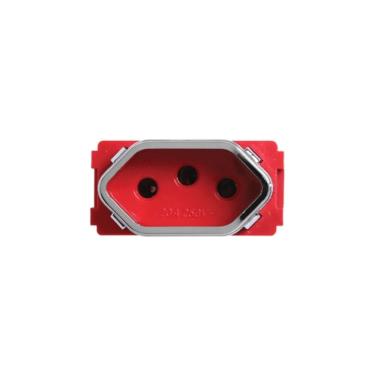 Imagem de Módulo de Tomada Universal Vermelho e Cromado 2P+T de 10 Ampères da Linha Novara - DC1200-41 - DICOMPEL
